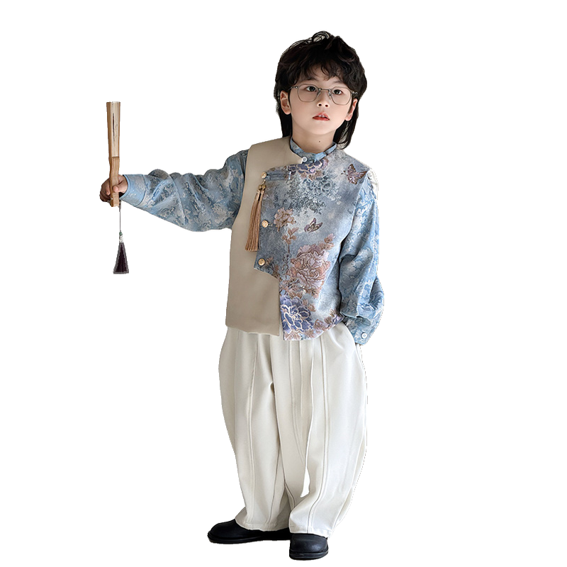 男童汉服马甲国风新中式儿童唐装套装秋装宝宝生日礼服帅气演出,淘宝优惠券,粉丝福利购,淘宝优惠卷