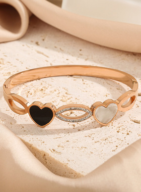 韩版金色爱心钛钢手镯女不褪色ins个性冷淡风镂空设计时尚手环潮