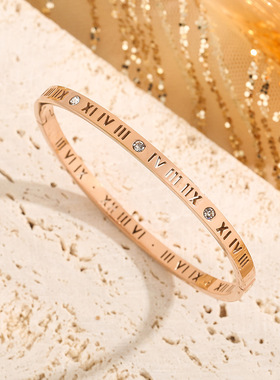 小众钛钢罗马数字镶钻不掉色手镯