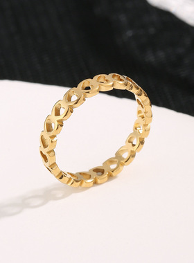 跨境钛钢戒指小众设计切割镂空实心 空心桃心戒指时情侣爱心饰品