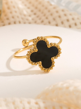 四叶草钛钢可调女士戒指