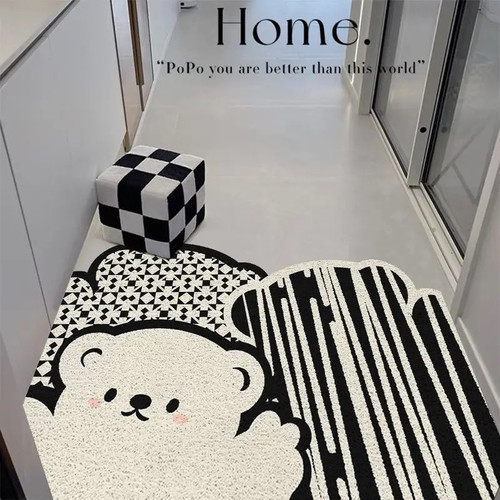 丝圈入户门地垫卡通黑白大门口地垫防滑垫子玄关进门垫耐脏脚垫子 - 图0