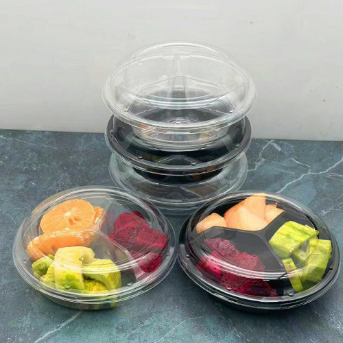 一次性水果盒 透明塑料水果包装盒 水果外卖包装盒三拼果切盒带盖 - 图2