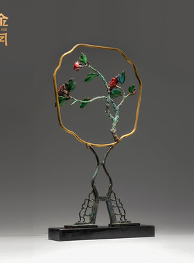 铜艺坊富贵荣华现代创意花艺黄铜摆件花朵简约家居玄关客厅铜摆件