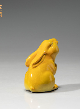 铜艺坊小萌兔茶宠茶玩铜摆件可爱小兔子彩铜小摆件家居玄关办公室