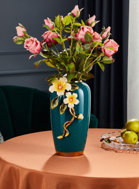 欧式珐琅彩花瓶 客厅桌面陶瓷干花插花摆件美式家居玄关创意花瓶