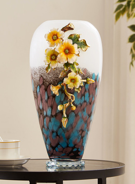 珐琅彩花瓶琉璃摆件玄关桌面床头复古风格客厅新中式插花瓶