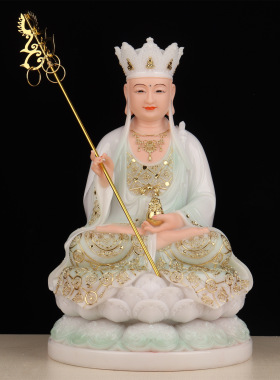 新款彩绘汉白玉裟婆四圣佛像地藏观音释迦笑佛神像供奉家用摆件