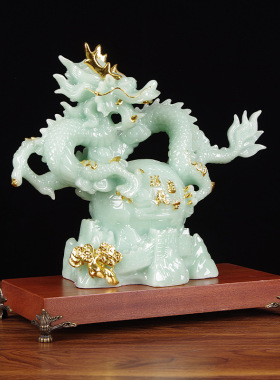 招米玉石青龙摆件生肖祥龙盛世办公室家居镇宅玄关吉祥物装饰工艺
