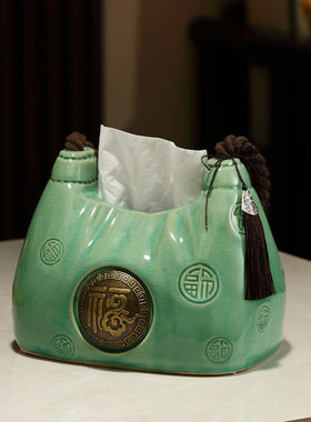 感手提包纸巾盒创意餐桌面陶瓷抽纸盒装饰品家用客厅茶几摆件