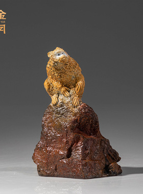 铜艺坊金猴报喜黄铜摆件生肖猴子寿桃铜工艺品客厅桌面装饰铜摆件