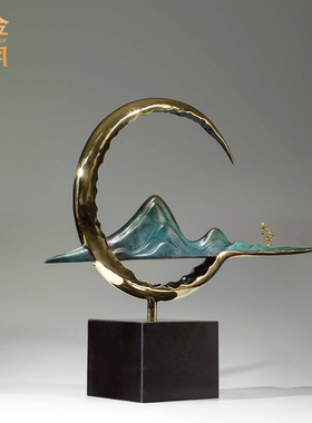 铜艺坊月半弯月亮黄铜摆件样板房壁柜玄关月亮湾铜摆件开业送礼品