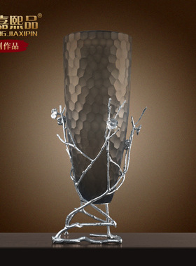 欧式黄玻璃花瓶摆件客厅插花干花客厅电视柜美式家居装饰品