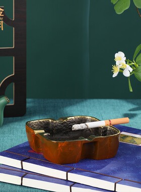 铜艺坊全铜烟灰缸摆件器皿容器铜摆件客厅茶几桌面灰缸铜摆件