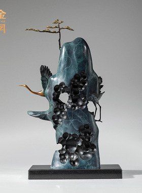 铜艺坊松山双鹤全铜仙鹤工艺品摆件送领导老人生日祝寿贺礼铜摆件