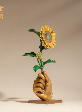 铜艺坊一举夺魁向日葵花黄铜摆件仿真向日葵花艺家居客厅彩铜装饰