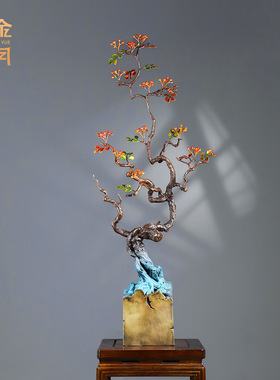 铜艺坊厂家定制植物花草树木铜工艺品摆件客厅玄关家居摆件彩铜器