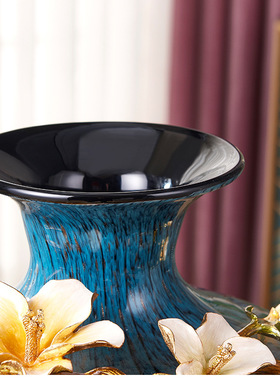 新中式珐琅彩大气玻璃装饰花瓶摆件高档玄关酒柜客厅高端家居饰品