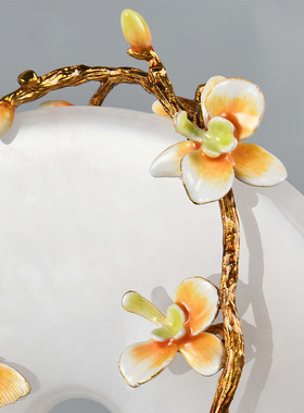 新中式轻奢玉石兰花平安扣摆件新年客厅送礼乔迁礼物创意桌面装饰