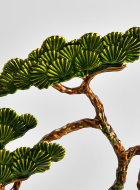 新中式珐琅彩松树香炉迎客松摆件 檀香塔香高档家居玄关装饰品