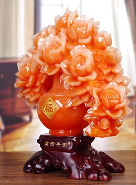 牡丹花瓶摆件 家居客厅电视柜两边装饰品花盘摆设 送乔迁结婚礼物