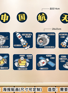 国防军工科技卫星发展环创墙贴画