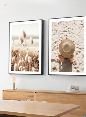 原木风干草蒲苇客厅餐厅装饰画