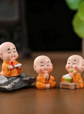 创意顽皮四不禅意小和尚装饰配件微景观小沙弥车载桌面茶桌小摆件