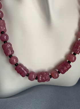 a3F33包浆手工紫粉色老琉璃珠18子佛串手持手链项链原创