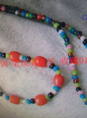 清朝中国红老琉璃珠子毛衣链