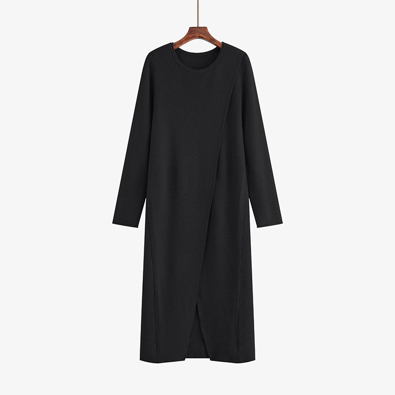 【清仓】设计感开叉长裙2024冬款胖mm宽松外搭针织裙女休闲连衣裙,淘宝优惠券,粉丝福利购,淘宝优惠卷