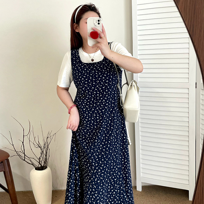 大码女装方领碎花裙女背心裙秋季2025新款胖mm宽松气质鱼尾连衣裙,淘宝优惠券,粉丝福利购,淘宝优惠卷