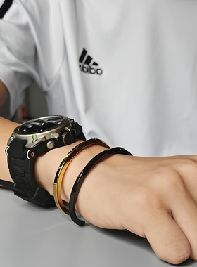 潮牌维京黑色霸气风钛钢菱形手镯