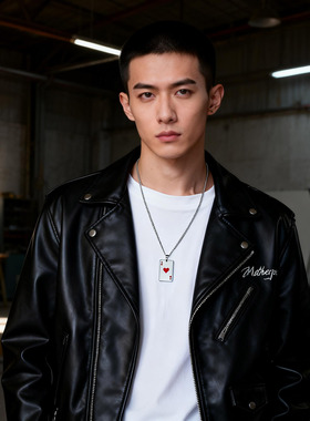 欧美扑克牌挂件时尚项链男钛钢