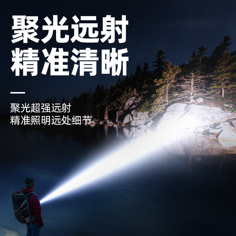 沃尔森手电筒强光充电超亮户外小型便携远射迷你家用多功能巡逻灯 - 图1