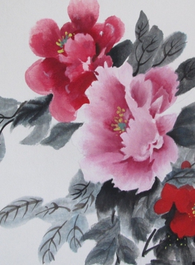 现代装饰画纯手绘新中式玄关客厅书房国画牡丹卷轴满堂富贵挂轴画