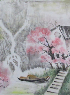 手绘装饰画国画风景山水画