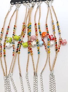 陶瓷小兔子手链幸运草拉菲草许愿手链草编民族饰品女生