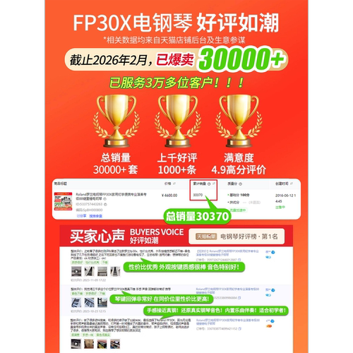 Roland罗兰电钢琴FP30X家用初学便携专业演奏考级88键重锤电钢琴 - 图0