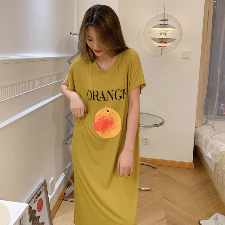 2025夏新款韩版短袖印花裙大码宽松遮肚显瘦螺纹长裙莫代尔连衣裙,淘宝优惠券,粉丝福利购,淘宝优惠卷