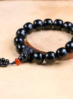 天然新疆和田玉墨玉老型珠圆珠三通佛头手串男女款招财手链证书