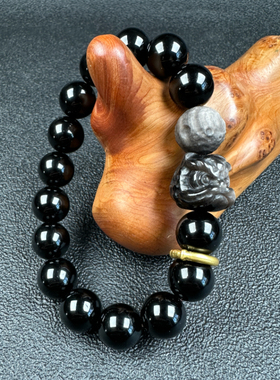 黑曜石手串女猫眼银曜石情侣手链醒狮转运珠招财送男友礼物男平安