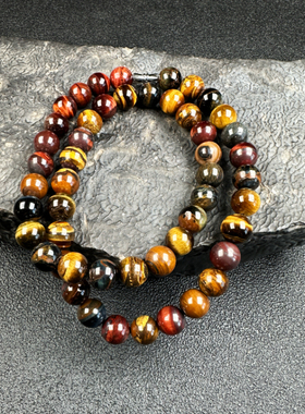 天然虎眼石彩虎三色虎手链女彩色虎睛石项链妈妈链单圈生日礼物