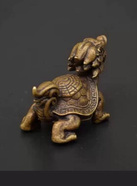 复古实心黄铜龙龟迷你茶宠桌面家居摆件貔貅招财镇宅手把件小铜器