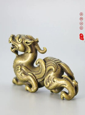 复古实心黄铜貔貅迷你茶宠桌面家居摆件纯铜招财镇宅手把件小铜器