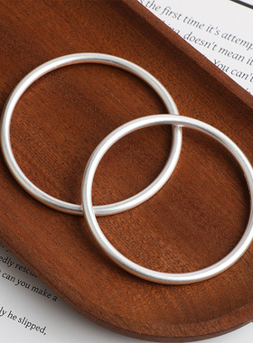 古法银手镯女9999纯银简约经典百搭实心素圈足银镯子生日圣诞礼物