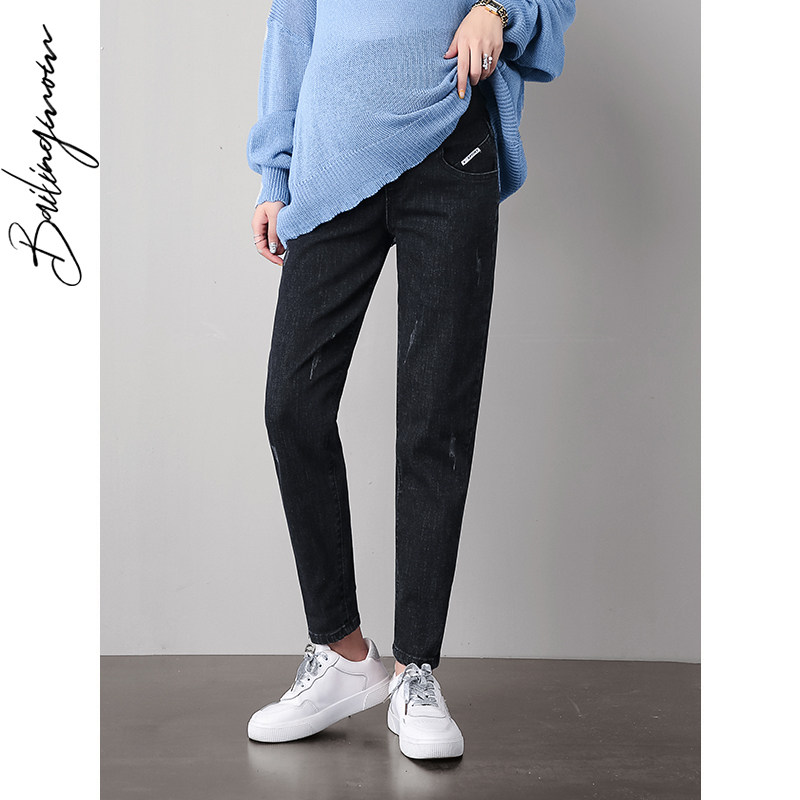 秋季外穿宽松老爹潮妈九分孕妇裤子 百伶妈妈孕妇直筒裤