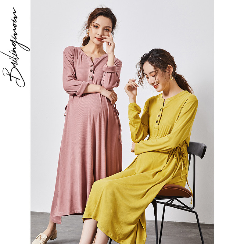 孕妇秋冬不显怀孕妇装外出连衣裙 百伶妈妈连衣裙