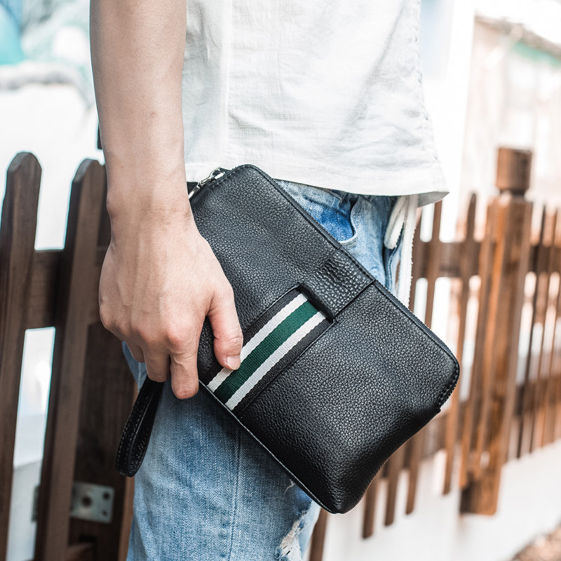 真皮潮牌男式长款手机包一体卡包 金理素服饰男士包袋