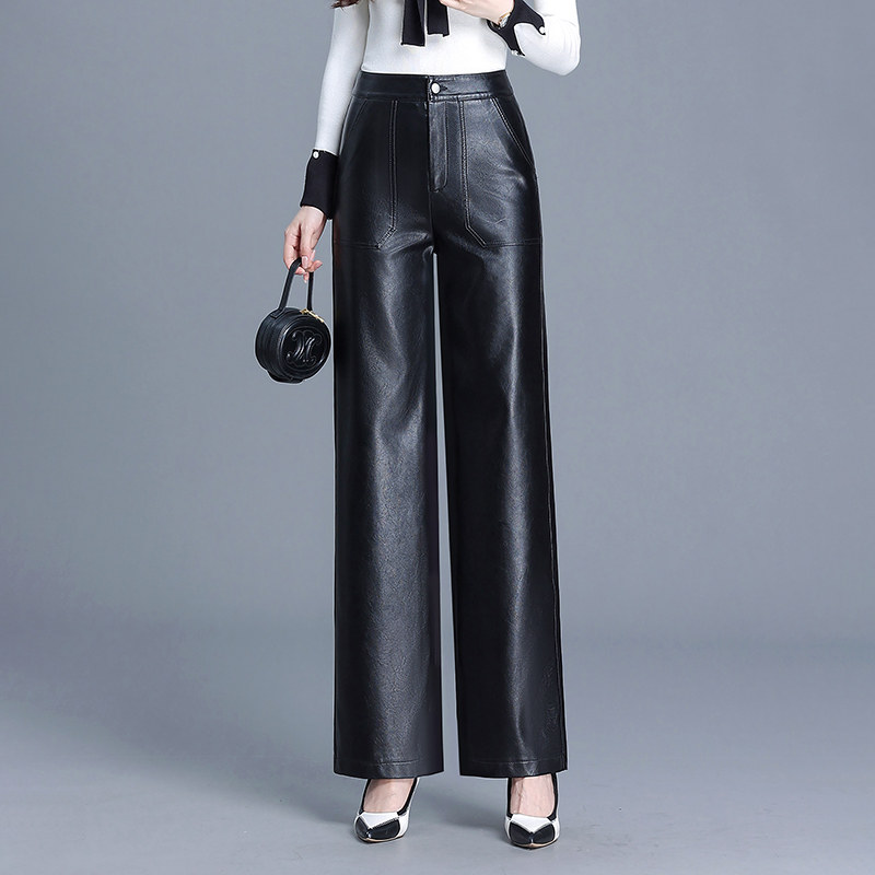 直筒裤女皮裤2025秋冬新款阔腿裤高腰显瘦宽松垂感休闲裤皮长裤子,淘宝优惠券,粉丝福利购,淘宝优惠卷